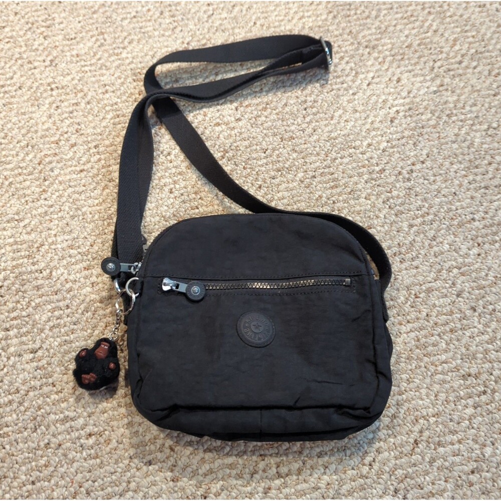 Kipling Keefe Crossbody Bag Purse Black Travel Charm Adjustable Strap